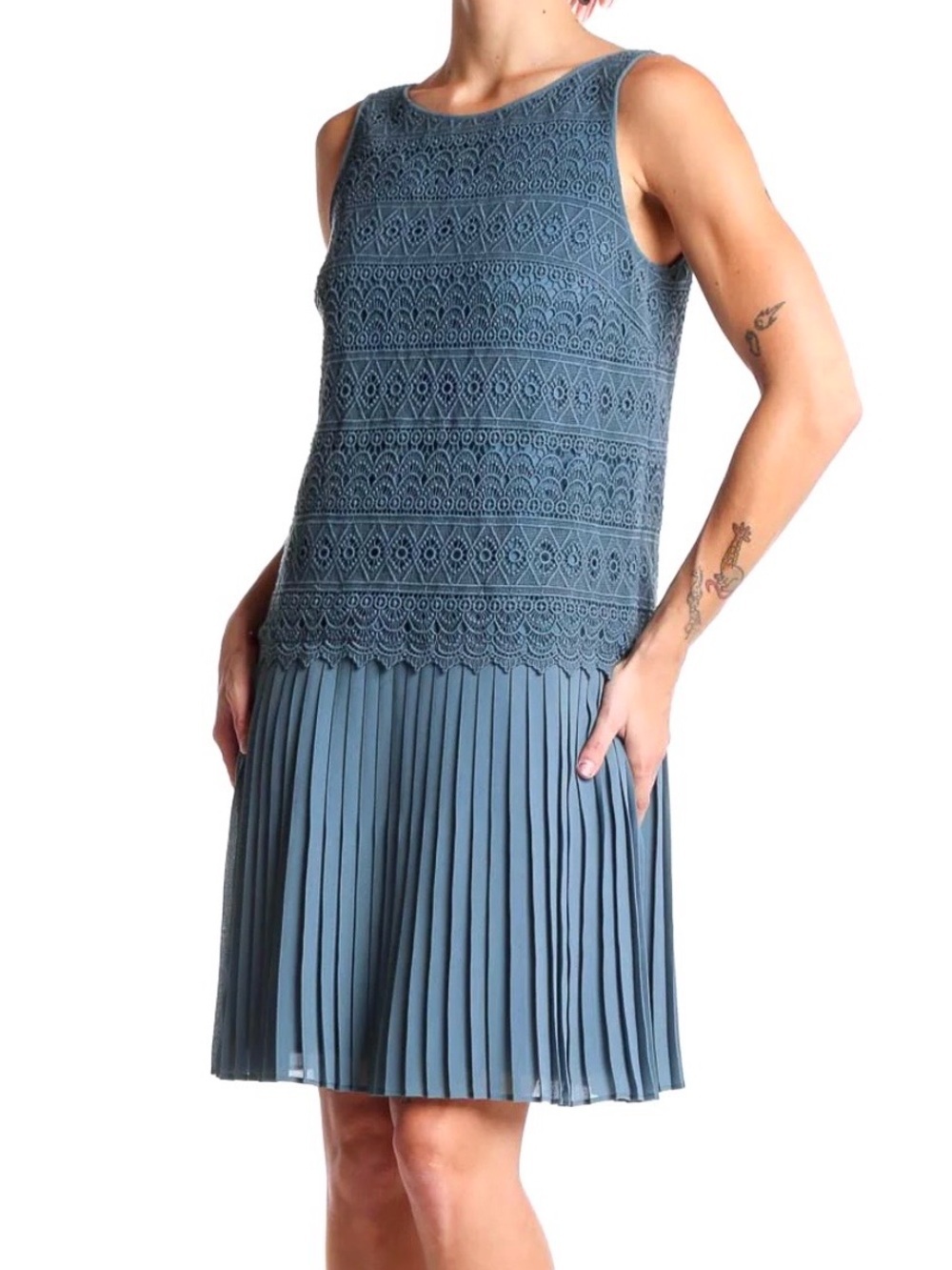 Ann Taylor LOFT Blue Lace Pleated Sleeveless Cocktail Dress 2P Petite NEW